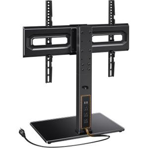 Perlegear Universal TV Stand with Power Outlet, Swivel TV Stand for 32-80 inch TVs up to 99 lbs, TV Base with Tempered Glass Base, Height Adjustable TV Mount Stand Max VESA 600x400mm PGTVS31