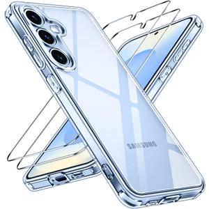 ivoler 3-in-1 Case for Samsung Galaxy S25 5G 6.2” with 2 Pack Tempered Glass Screen Protector[Full Coverage], [Military Grade Protection] Slim Phone Bumper Cover Clear [Non-Yellowing]