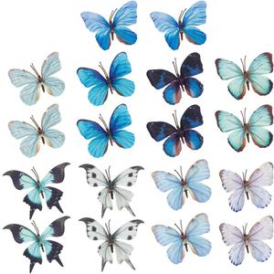 PLIGREAT 18 Pcs Artificial Butterfly Fake Blue Butterflies 9 Styles Silk Floral Butterflies for Home Festive Birthday Party Flower Arrangement Decoration DIY 3D Decorative Butterflies
