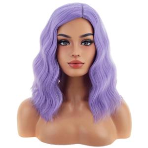 BERON Purple Wig Short Wave Bob Wig Lavender Purple Short Curly Wigs Natural Looking Wigs for Women Daily Party Cosplay Hairnet Include