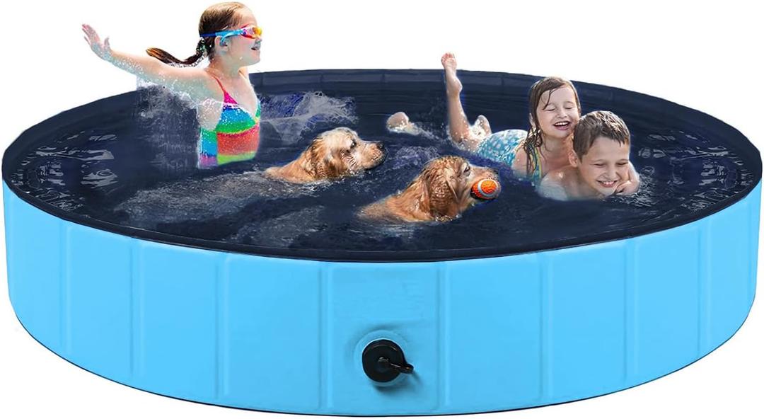 Dog Pool Foldable pet Pool Large Dog Swimming Pool pet Swimming Pool PVC Non-Slip Pool for All Kinds of Pets 63-12in (Blue)