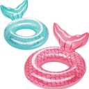HeySplash Pool Floats Kids, Inflatable Swimming Ring Swim Tube Floaties, Summer Water Fun Beach Party Swimming Pool Toys for Kids Children Water Activities (K-Mermaid-Rose Gold+Blue)