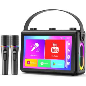Karaoke Machine for Adults, Built-in 10.1" HD Lyrics Screen, Supports WiFi Bluetooth HDMI USB and TF, Portable Karaoke Player with 2 Wireless Microphones for Home Party Family Gathering (Black)