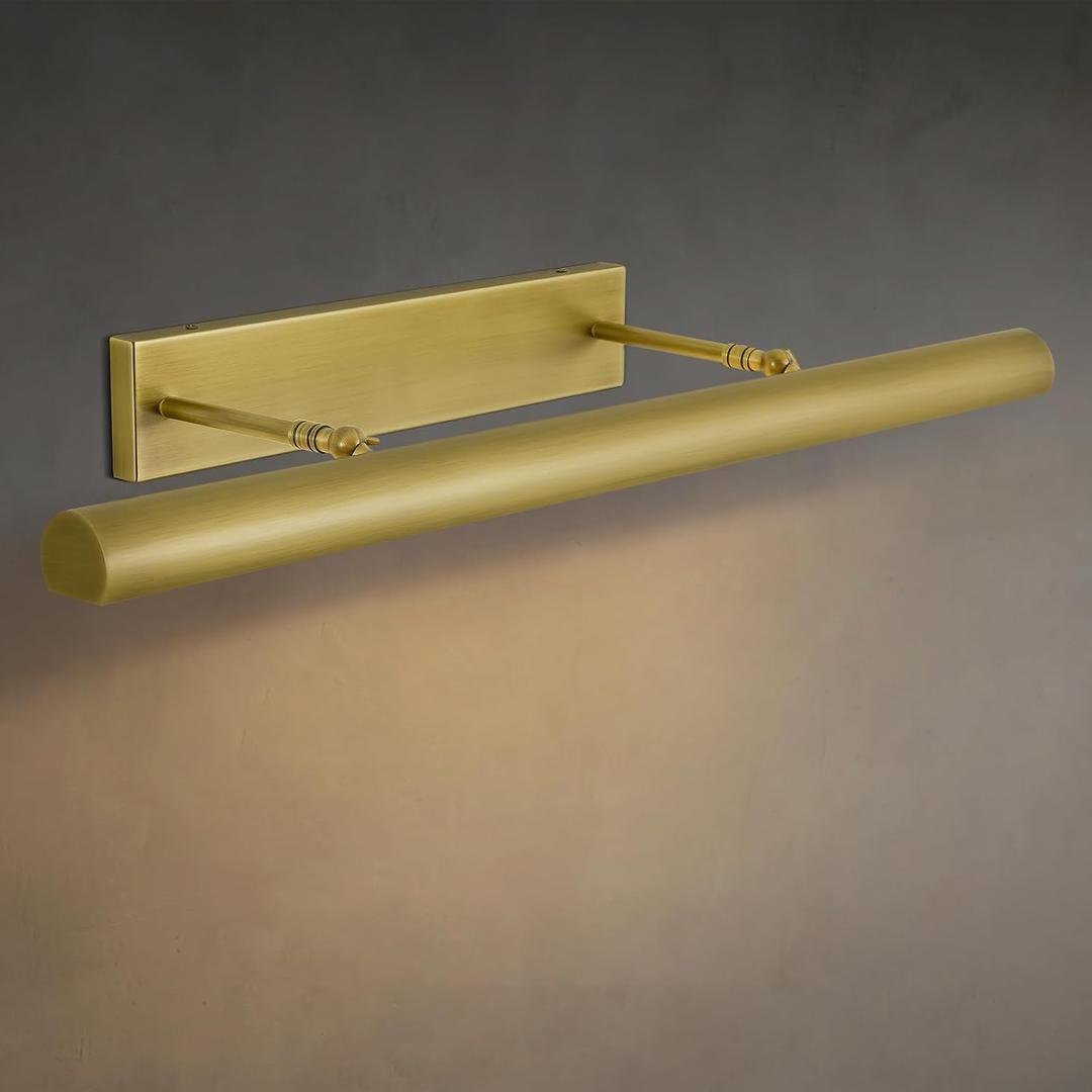 Brass Picture Lights for Wall, 30" Linear Picture Light Hardwired, 4-Light Brush Gold Art Light, Dimmable Gallery Light for Paintings, Warm White 270 Picture Frame Lights for Bathroom, Living Room, 30"-4 Bulb