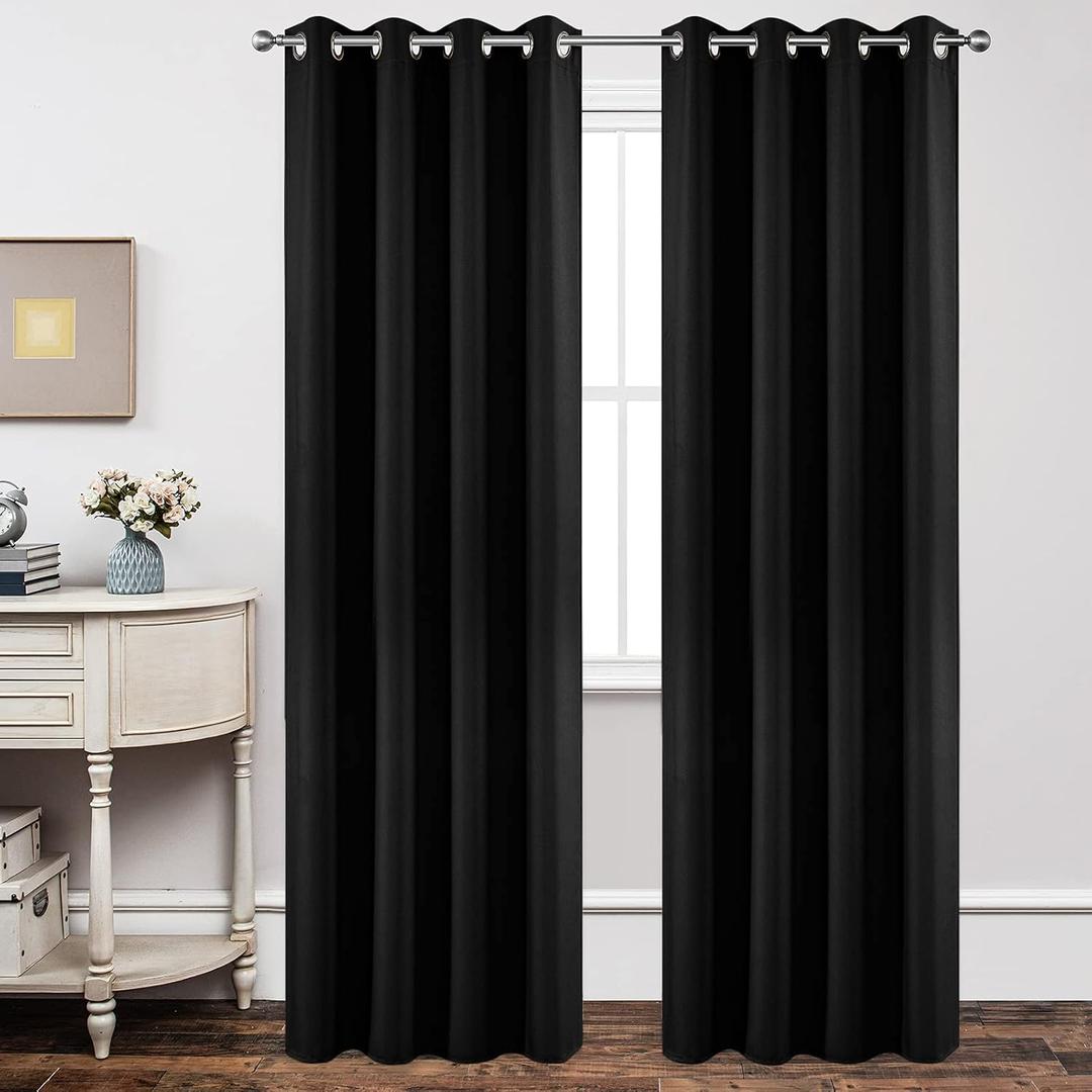 Joydeco Blackout Curtains 95 Inch Length 2 Panels Set, Thermal Insulated Long Curtains& Drapes 2 Burg, Room Darkening Grommet Drapes for Living Room Bedroom Window (W52 x L95 Inch, Black)