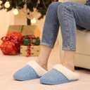 Evshine Women's Warm Chenille Knit House Slippers Comfy Memory Foam Winter Slippers with Faux Fur Collar and Indoor Outdoor Soles Blue, 38-39 (Size 7-7.5)