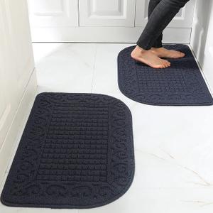 COSY HOMEER 27x18 Half Round Kitchen Rug,Non Slip Washable Mat,Navy 2PCS Polypropylene tufted textile,small half circle rug,kitchen sink mat,Kitchen floor mat, Size: 1'6" x 2'3" (Semicircular)