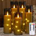 3 x Flameless Flickering 2.2" x5" 6" 7" 8" 8" Candles, LED Battery Operated Grey Clear Plastic Timer Pillar Realistic Wick Candles (Long Lasting 600 Hrs, Pack of 5)