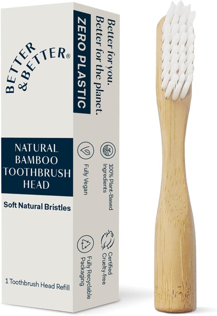 Better & Better Manual Bamboo Toothbrush Head Refill | Soft Bristles | Replaceable Brush Head Only | Eco-Friendly, Zero Plastic | Adult Size, Does not fit Sonic Electric Toothbrush