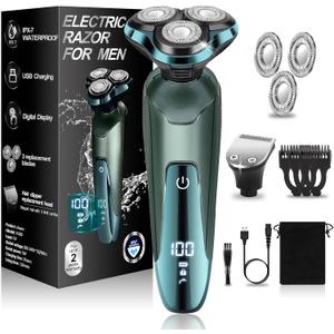 Electric Razor for Men,Mens Razors for Shaving face,LED Display/Waterproof/Rechargeable Electric Shaver for Men Includes Replacement Blades,Travel Razor Idea Gift (Green)