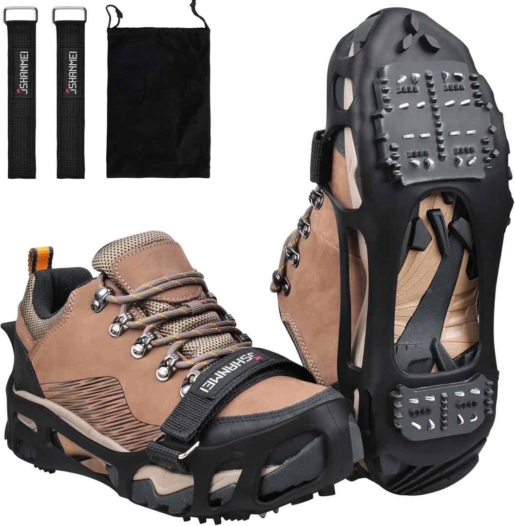 Ice Cleats Crampons Anti Slip Shoe Spikes for Snow Ice Cleats for Shoes and Boots Men Women Winter Walking Non-Slip 24 Studs Stretch Rubber Footwear (Large(7.5-9.5 men/9-11 women))