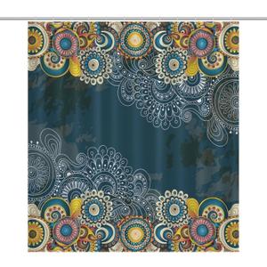 Mandala Shower Curtain Abstract Bohemian Flower Dark Blue Art Print Waterproof Bath Curtain for Bathroom Decor with 12 Hooks 66x72 Inch
