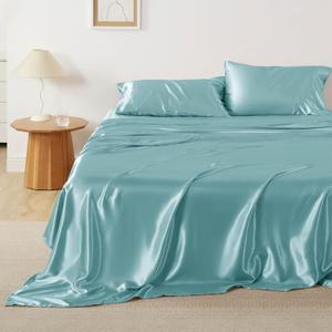 Bedsure Satin Sheets Full - Similar to Silk Sheets, Silky Bedsheet, Luxury & Ultra Soft, Non-Fading & Wrinkle Free, Good for Hair & Skin, Gifts for Women, 4 Pieces, Blue (06-blue)
