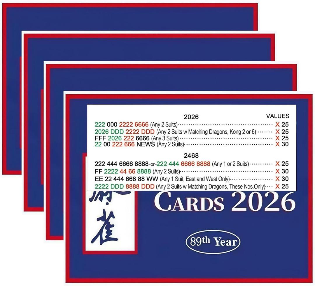 Oxerlas 4Pcs Mahjong Card  2026 Upgrade Large Print American Mahjong Cards Official Revision, Easy to Read Mahjong Card for Enthusiasts, Holiday Gatherings with Friends & Family