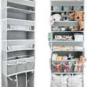 Door Hanging Storage Organizer, with 3 Bins 1 Movable Baby Diaper Caddy,1 Large capacity diaper stacking storage Organizer,10 Side Pockets ,Bedroom Door Storage for Nursery Baby Essentials. Grey 1 Pack.