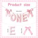 Suncalla Pre-strung Fabric Happy Birthday Banner Felt One High Chair Banner 1st First Birthday Bunting Garland Decorations for Party Photo Home Backdrop(Bow One,Pink,White)