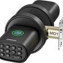 Fingerprint Door Knob, Keyless Door Knob with Keypad Biometric Electronic Thumbprint, Auto-Lock for Interior Doors for Bedroom, Home, Office, Garage, 4xAA Alkaline (NOT Included), MD1 Black