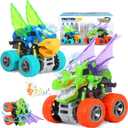 Monster Truck Toys for Ages 2-4,Dinosaur Toys for Kids 3-5 Light-Up Sounds,2 Pack Toddle Boy Toy 360 Rotating Push and Go Cars,Toddler Toy for 1 2 3 4 5 Year Old Boys Girls Birthday (Green)