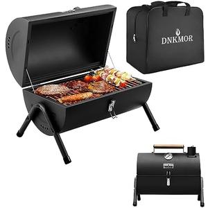 Portable Charcoal Grill, Tabletop Outdoor Barbecue Smoker, Small BBQ Grill for Outdoor Cooking Backyard Camping Picnics Beach by DNKMOR BLACK