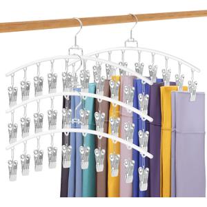 4 Pack Legging Organizer for Closet, Ginyoyo Metal Gym Clothes Organizer w/40 Clips Holds 40 Leggings, Hangers Space Saving, Closet Organizers and Storage, Room Organization Essentials, White