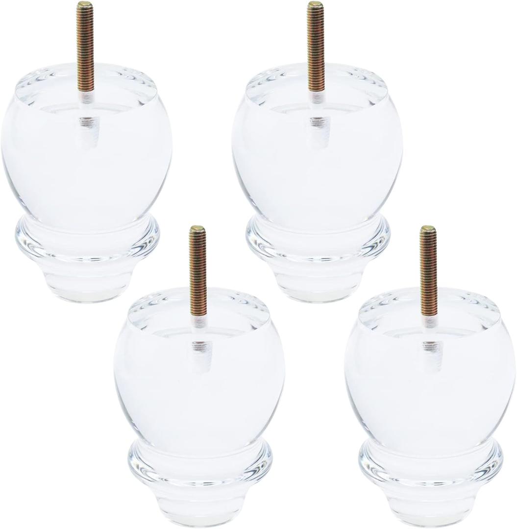 Geesatis Premium 4-inch Clear Acrylic Furniture Legs (Set of 4) - Gourd Shape Design for Sofa, Coffee Table, Desk, Cabinet, Bed, Ightstand, Dresser & DIY Upgrades - Includes Mounting Plates & Screws