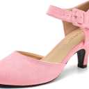 Womens Ankle Strap Kitten Heels Closed Toe Low Heel Dress Shoes Comfortable Vintage Pumps for Women Dressy Bridal Wedding Party (11, Pink)
