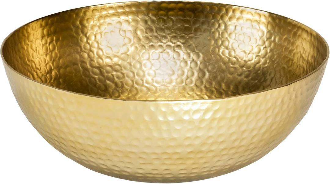 Red Co. 12 Luxurious Round Hammered Aluminum Decorative Bowl, Gold Finish