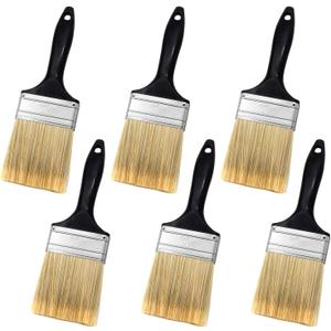 3 inch Flat Paint Brushes,Professional Paint Tools with Treated Plastic Handle for DIY Paint,Furniture,Fences,Deck,and Wall Trim (Black 6 Pack)