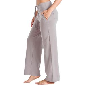 ALLZERO Women's Wide Leg Yoga Pants with 4 Pockets High Waisted Casual Pants Soft Workout Lounge Pants 28'' (Medium, Taupe)