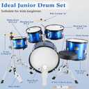 EASTROCK Drum Set, 5 Piece 16" Junior Drum Sets, Younth,Drummer, Beginner Drum Set for 7-12 Years Old with Throne,Cymbal,Pedal,DrumsticksBlue