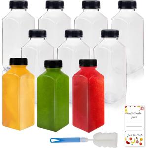 10 Pcs 12oz Plastic Juice Bottles With Caps, Reusable Food Grade Chear Juice Containers for Juicing, Smoothies, Coffee, and Other Beverages