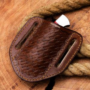 Handmade Pocket Knives Leather Sheath, Slanted Pancake/Tooled/Belt/Trapper Knife Sheath,TAN 100% real leather (BROWN)