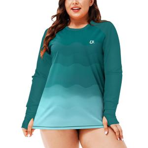 Deerose Women's Plus Size Rash Guard Long Sleeve Swim Shirts with Thumb Hole 6X-Large Plus, Green