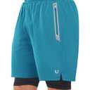 NORTHYARD Men's 2 in 1 Running Shorts Workout Gym Athletic Shorts Quick Dry with Liner Active Training Shorts with Zipper Pockets Lakeblue XL