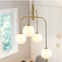 Mid Century Modern Chandelier 4-Light Milk Glass Globe Chandelier Gold Sputnik Ceiling Light Fixture Hanging for Dining Room Kitchen Island Entryway Bedroom Living Room Bulbs Included 19.68IN