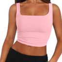 Zeagoo Women's Square Neck Sleeveless Crop Tops 2026 Cute Double Layer Casual Slim Fit Trendy Tank Tops Small (Baby Pink)
