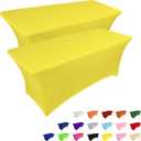 IVAPUPU 2 Pack 6FT Table Cloth for Rectangular Fitted Events Stretch Yellow Table Covers Washable Spandex Tablecloth Protector for Party, Wedding, Cocktail, Banquet, Festival, 6 Ft - 2 Pcs