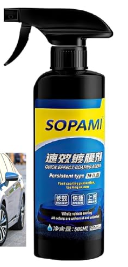 Sopami Car Coating Spray,Quick Effect Coating Agent,Quickly Coat Car Wax,Polish Spray Waterless Wash Wax,Oil Film Emulsion Glass Cleaner(500ML)