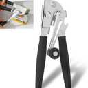 Commercial Can Opener with Magnet, Manual Heavy Duty Folding Hand Crank Can Opener Smooth Edge with Comfortable Long Handles, Fit All Size Cans, Large Cans (Black)