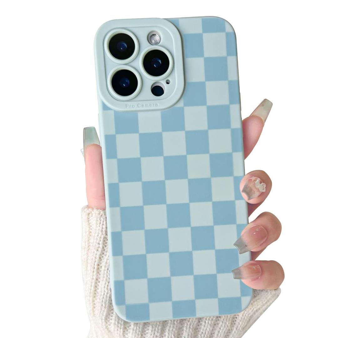 Lovmooful for iPhone 12 Pro Case Cute Lattice Plaid Design-Light Blue