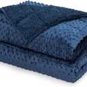 UINIU Minky Dot Weighted Blanket for Adults Twin Size 15 lbs, Soft Cozy Heavy Blanket for Stress Relief and Sleep Promotion, Warm Blanket for Autumn Winter with Glass Beads, Navy Blue 48 x 72 inches