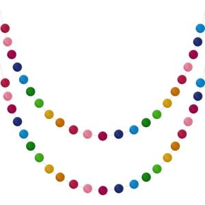 Boao 2 Pieces Wool Felt Ball Garland Colorful Pom Pom Garland Handmade 6.5 Feet Long 24 Balls Felt Banner for Wall Christmas Tree Decoration (Rainbow)
