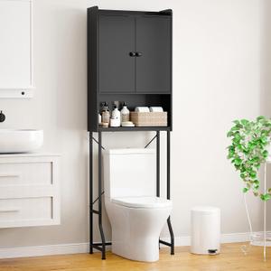 Kitsure 68.1"H Over Toilet Storage Cabinet, Magnetic Door, Adjustable Shelf | Bathroom, Laundry Room, Small Spaces, Families, Multi-Compartment Storage, Anti-Tip Design, Black, 3 Tier Storage