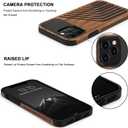 TENDLIN Compatible with iPhone 12 Pro Case/iPhone 12 Case Wood Grain with Carbon Fiber Texture Design Leather Hybrid Slim Cover (Hairline)