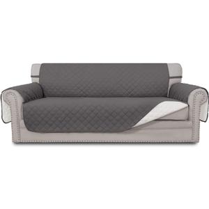 Easy-Going Reversible Couch Cover for 3 Cushion Couch Sofa Cover for Dogs Water Resistant Furniture Protector Cover with Foam Sticks Elastic Straps for Pet Cat (Sofa, Gray/Ivory)