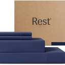 REST® Evercool®+ Cooling Sheet Set, Full Size, Midnight Blue, Breathable Bed Sheets for Hot Sleeper and Night Sweats, with Pillowcases, with Ionic+ Self-Cleaning Silver Yarn for Sensitive Skin, 4PCS