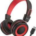 Bywulanda Upgrade USB Type C Kids Headphone for School, 94dB Safe Volume Limited, HD Stereo Sound, Foldable Lightweight On-Ear Headphones for Boys/Girls/Students/Tablet/Travel (Red Black)