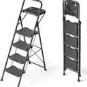 KINGRACK 4 Step Ladder with Tool Platform, Sturdy Step Stool, Anti-Slip Wide Pedals, Handrail, Foldable Step Ladder, Pass 900LBS Testing, Multi-Use for Home, Garage, Garden, Painting, Black