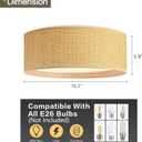 WINGBO 15.7" Modern 3-Light Flush Mount Ceiling Light Fixture with Fabric & Acrylic Double Drum Shade for Bedroom Living Room Dining Room Hallway Entryway, Brown, Medium