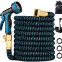 100 ft Expandable Garden Hose - Kink Free Flexible Water Hose with Thumb-Controlled 10-Function Nozzle, 3/4 Solid Brass Connectors, Retractable Latex Core - Lightweight Expanding Hose